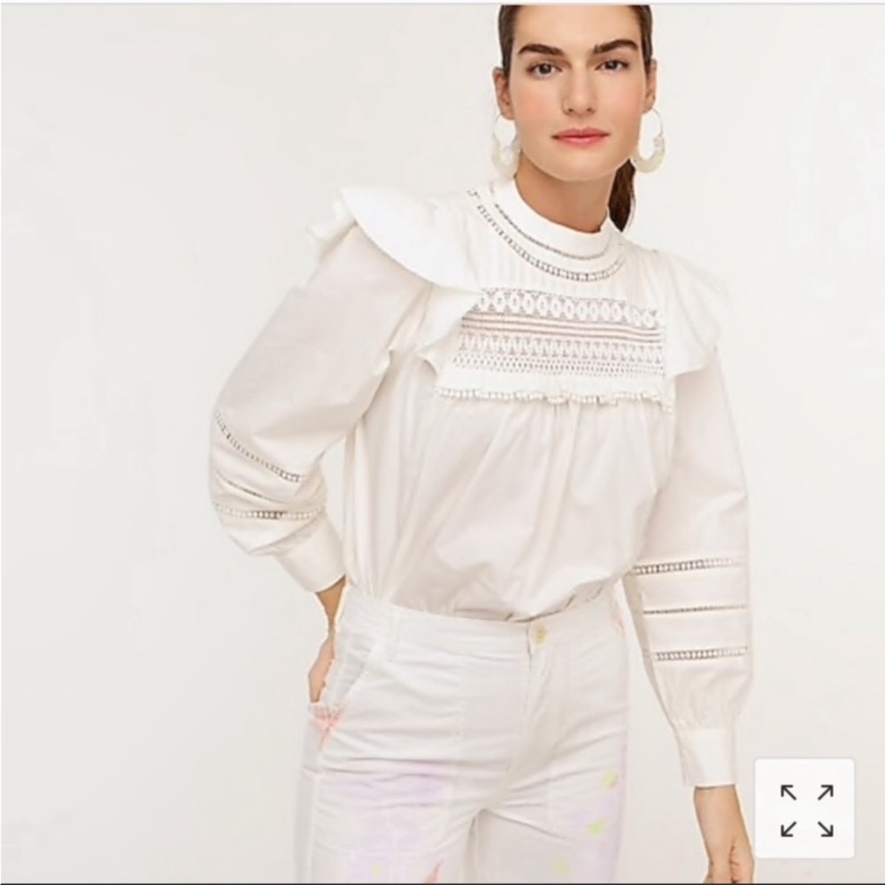 J. Crew | Crocheted Lace Ruffle Blouse Ivory Cream Size XL